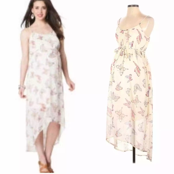 Motherhood Cream Butterfly Hi Lo Dress - Small Spaghetti Straps - Picture 1 of 5